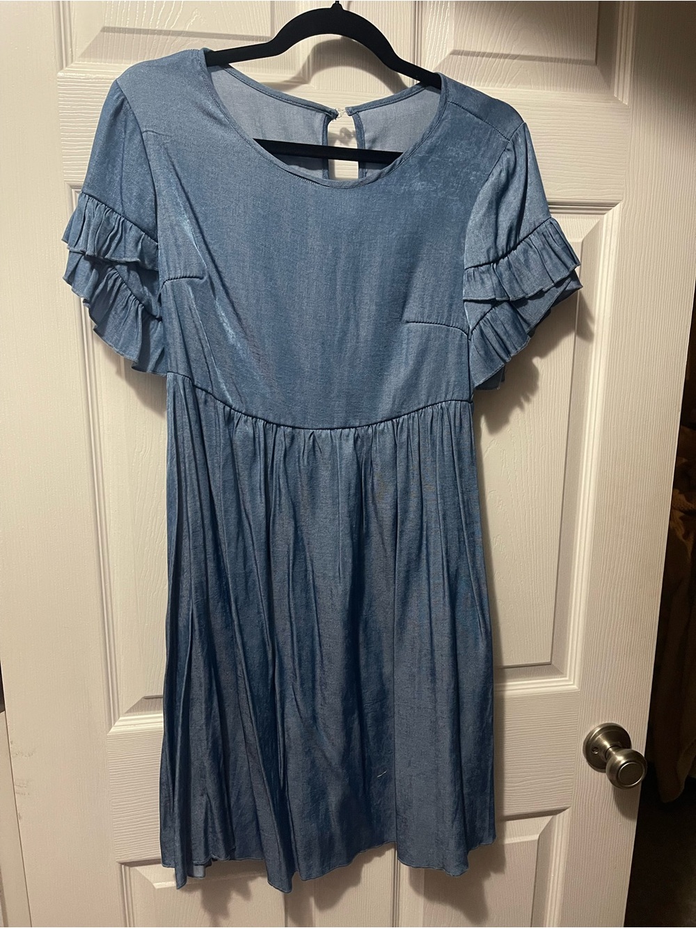 Light Blue Ruffle Sleeve Babydoll Dress